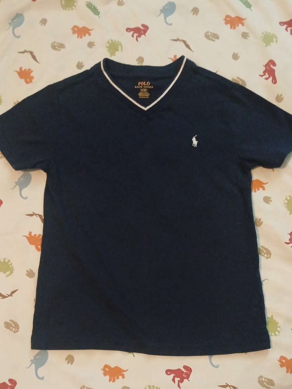 Youth - Polo by Ralph Lauren Navy V‑Neck Tee with White Trim and Pony
